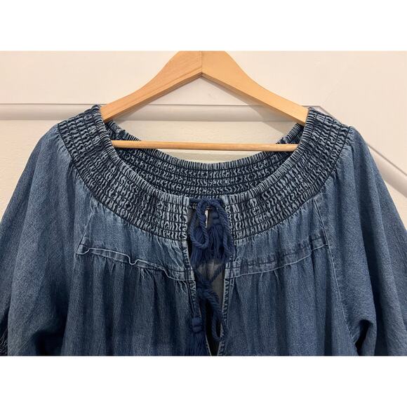 Free People Maxi Dress Womens XL Blue Boho Chic Cottagecore Whimsy Cowgirl - Picture 14 of 15